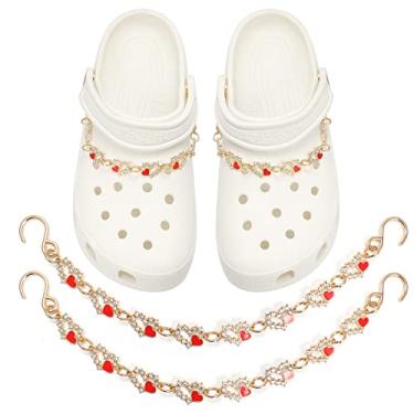 Imagem de CIKKITZ Blings Pingentes de sapato para mulheres, 10 peças de acessórios para joias, par de correntes de sapato LOVE Heart para meninas, 8 peças de strass brilhantes para decoração de festas, presente