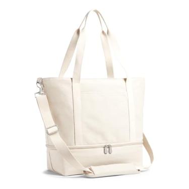Imagem de Lo & Sons Bolsa de viagem Catalina Deluxe - Bolsa de viagem de lona ecológica premium com manga para mala de viagem | Bolsa de viagem durável, Natural, 14 x 7 x 15 inches