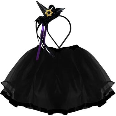 Imagem de Fantasia Infantil Saia Preta Bruxa Bruxinha Criança Halloween Balé Vestido Roupa Menina (Preto, Único Infantil (veste 3 a 14 anos))