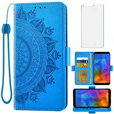 Imagem de Asuwish Capa carteira compatível com LG Q7 Q7+ Plus 7Q Alpha protetor de tela de vidro temperado suporte de cartão de crédito acessórios flip alça de pulso suporte capa de celular para LGQ7+ Q7plus