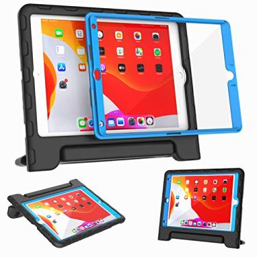 Imagem de MAISON Capa infantil para iPad 9ª/8ª/7ª geração, 2021/2020/2019 10,2 polegadas – Capa protetora à prova de choque com alça leve com protetor de tela integrado (preto + azul)