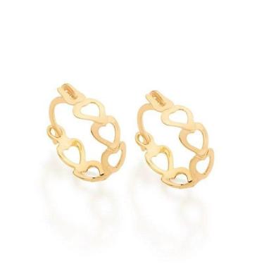 Imagem de Brincos banhado ouro 3x 24k 18k e 22k femininos argola corações romman