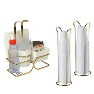 Imagem de Kit Café 3 Peças Suporte Copos 50/80/200ml Porta Sachês Guardanapos Do