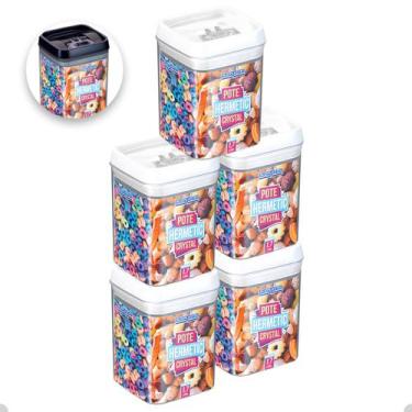 Imagem de 5 Potes Hermético Acrílico Quadrado Médios Com Trava 1700ml - Injeplas