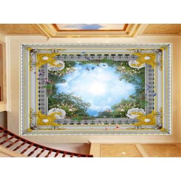 Imagem de Papel De Teto Céu Azul Nuvens Moldura Impressa 3,5M Rof35 - Você Decor