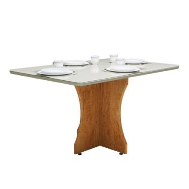 Imagem de Mesa Jantar Retangular Luxo Tampo Off Com Vidro Pé Mdf Para Sala e Cozinha