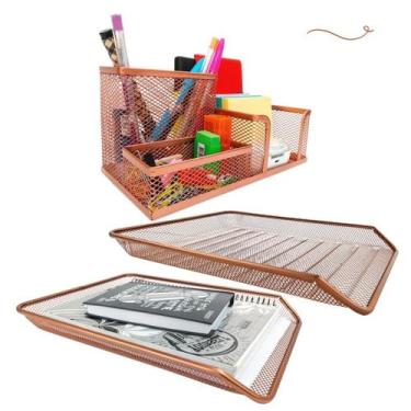 Imagem de Kit Escritório Organizador Porta Caneta de Mesa e Bandejas Rose Gold -
