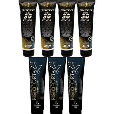 Imagem de Kit 4 Super Gel 30 Ervas 150g + 3 Pomada Massageadora Fisiofort Premiu