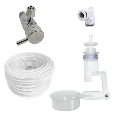 Imagem de KIT Boia Nível de Água + Mangueira Atóxica 1/4 + Registro Rosca 1/2 Saída 1/4 + Engate Rápido 1/4 (Engate Branco, 02 Metros de Mangueira)