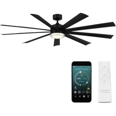 Imagem de Wynd XL Ventilador de teto inteligente com 9 lâminas para ambientes internos e externos 182,88 cm preto fosco com kit de luz LED 3000K e controle remoto