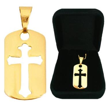 Imagem de Pingente Medalha Cruz Crucifixo Masculino Semijoia Folheada a Ouro 18k