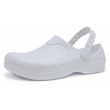 Imagem de Shoes for Crews Tamancos masculinos e femininos sem cadarço para trabalho, antiderrapante, resistente à água, unissex, confortável, sem cadarço, plataforma clássica, Branco (zinco), 10 Women/8 Men