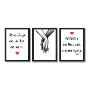 Imagem de Kit 3 quadros decorativos mãos dadas quarto casal Médio - Souvenir Dec