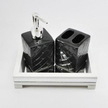 Imagem de Bandeja -P LUXO- Lavabo Banheiro Espelhada Pés metal Madeira cor BRANC