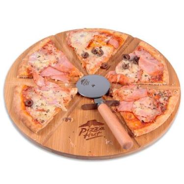 Imagem de Kit para Pizza 1 tábua redonda em madeira e 1 cortador de pizza Amenzi