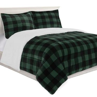 Imagem de Elegant Comfort Conjunto de edredom xadrez de 3 peças, luxuoso, pesado, todas as estações, micromink alternativo, microcamurça reversível, macio e de pelúcia, solteiro, GG, verde