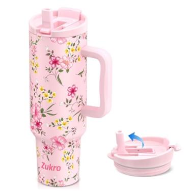 Imagem de Zukro Copo de Aço Inoxidável Isolado de 1,5 L com Alça e Canudo, À Prova de Vazamento, Mantém Frio até 34 Horas, Compatível com Porta-Copos, Resistente à Condensação e Lava-Louças