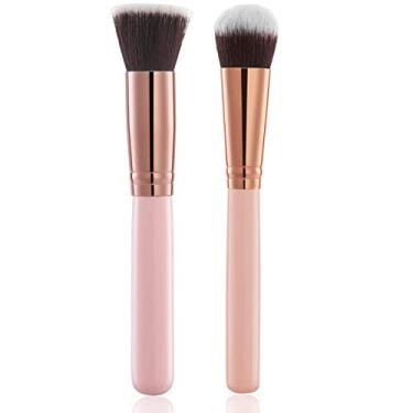 Imagem de 2 pincéis de autobronzeamento facial Kabuki para bronzeamento autobronzeado sem sol, aplicador de pincel autobronzeador, face plana e pincel de mistura, aplicador autobronzeador fácil para rosto