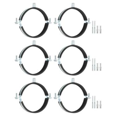 Imagem de uxcell 6 peças de braçadeira de suporte de tubo ajustável, 4-1/2" (114 mm) suporte de parede de teto anel dividido gancho de tubo de ferro galvanizado suporte de correia de tubo com parafuso e tubo de