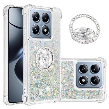 Imagem de MEMAXELUS Capa para Xiaomi 14T / Xiaomi 14T Pro com suporte de anel de diamante, capa de areia movediça líquida brilhante à prova de choque com suporte de proteção contra quedas para Xiaomi 14T Pro,