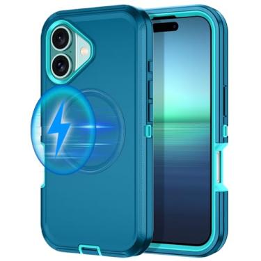 Imagem de I-HONVA Capa para iPhone 16 Plus [compatível com MagSafe] à prova de choque com 3 camadas de proteção total [sem protetor de tela] Capa resistente para Apple iPhone 16 Plus de 6,7 polegadas, turquesa