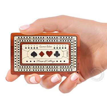 Imagem de House of Cribbage - 2 Track - Wooden Travel / Pocket Size Cribbage Board - 4 Inch - Inlaid in Bloodwood / Maple Wood with Storage Space for Cribbage Pegs - 60 Points - Non Continuous