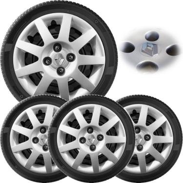 Imagem de 4X Calota Clio Logan Sandero 09 A 13 Aro 14 Prata Com Logo