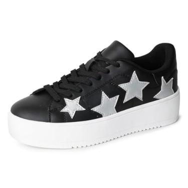 Imagem de J. Adams Hero Platform Tênis feminino casual com cadarço moderno, Estrela preta e prata, 34