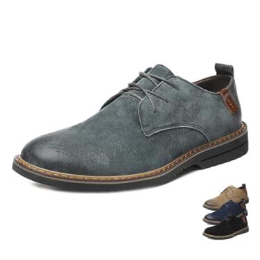 Imagem de Sapato social masculino clássico com cadarço Oxford, casual, de couro, confortável, com ponta de asa britânica, antiderrapante, sapatos formais, Cinza, 38
