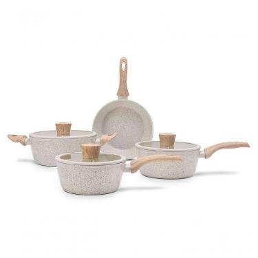 Imagem de Jogo De Panelas 4 Peças Fogão De Indução Revestimento Cerâmica Antiaderente Cor Vanilla