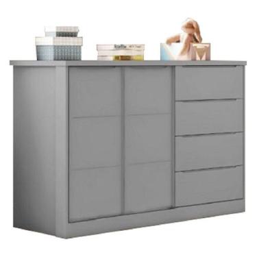 Imagem de Cômoda Sapateira 4 Gavetas 2 Portas Com Cabideiro Infantil Pérola Cinz
