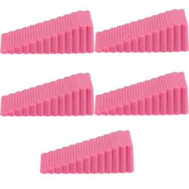 Imagem de 5 peças de cunha de batente de porta, para carpete, parte inferior do azulejo, concreto, tapete, piso de madeira, anticolisão e antiderrapante (rosa)