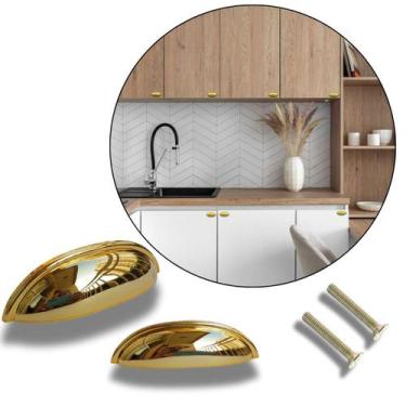 Imagem de Kit 14 Puxador para Móveis  Modelo Concha Dourado Meia Lua - Compras F