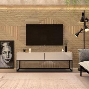 Imagem de Rack Bancada Para Sala Tv Ate 50 Polegadas Off White/Preto - LCN Movei