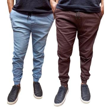 Imagem de Kit 2 calças jogger masculino sarja e jeans com elastano produto a pro