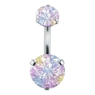 Imagem de Piercing De Umbigo Prata 2 Pedras Aço Cirúrgico Zircônia - DeCastro jo