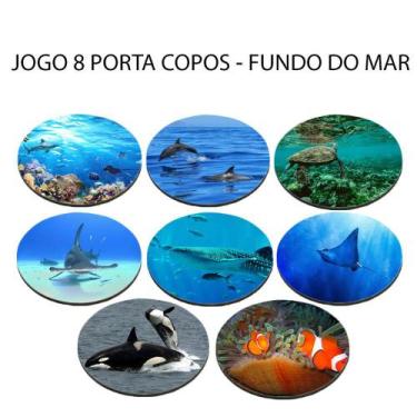 Imagem de Jogo 8 Bolacha de Chopp com Tartaruga Marinha Raias Tubarão Redondo - 