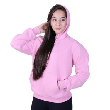 Imagem de Blusa Moletom Liso Canguru Capuz Bolso Feminino - PeixotoOutlet, Rosa,