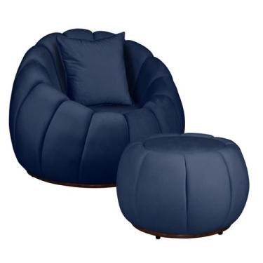 Imagem de Kit Poltrona Base Giratória C/ Almofada e Puff Concha Veludo - Fina Mo