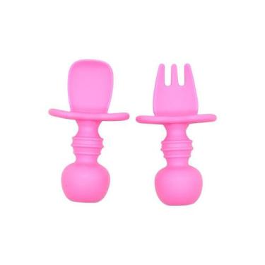 Imagem de Jogo 1 Colher e 1 Garfo de Silicone Infantil Oxford, Pink