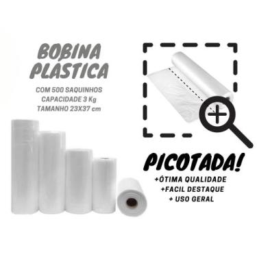 Imagem de Bobina Saco Plástico Picotada C/500 Cap. 3kg mercado freezer - Mega Mi