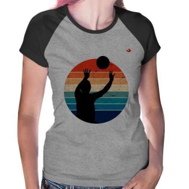 Imagem de Baby Look Raglan Vôlei Vintage Sunset - Foca na Moda, Cinza, Preto, G