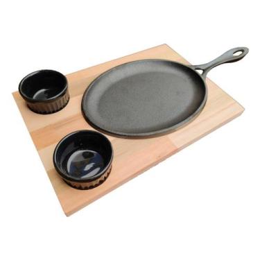 Imagem de Tábua madeira eucalipto com chapa de ferro fundido oval - SoulArt Wood