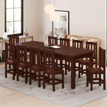 Imagem de Mesa de Jantar Safira 220x88 Com 10 Cadeiras Diamante Estofado/Marrom 