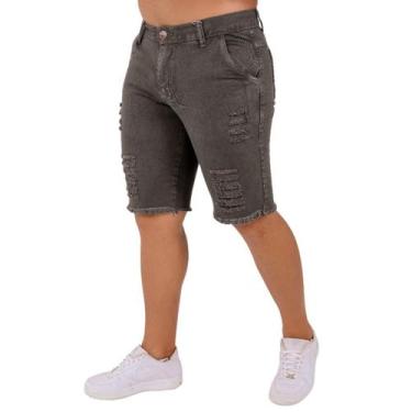 Imagem de Bermuda Jeans Masculina Destroyed Verde Militar - Fortaleza Jeans, Ver