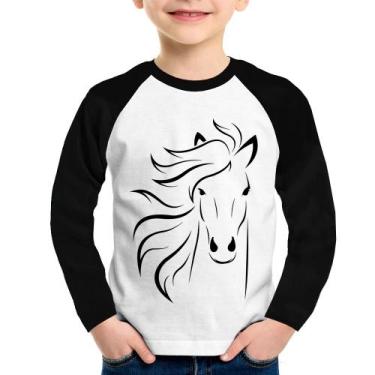 Imagem de Camiseta Raglan Infantil Cavalo Traços Manga Longa - Foca na Moda, Bra