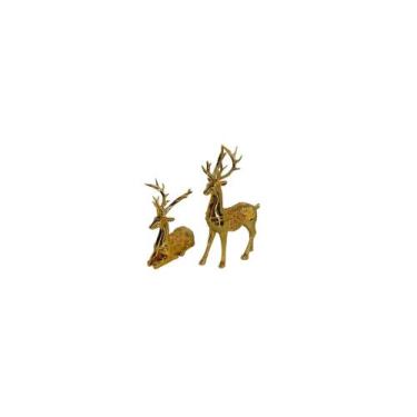 Imagem de Par de Esculturas Alces Metal Dourado Finos Detalhes Formosa - LUXdéco