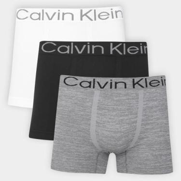 Imagem de Kit Cueca Calvin Klein Trunk Seamless Flamê-  3 Peças, Branco, Cinza, 