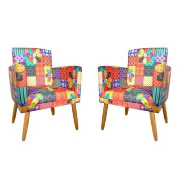 Imagem de kit 2 Poltronas Nina Decorativas Luxo Suede Patchwork Rodapé-Maitê Mod