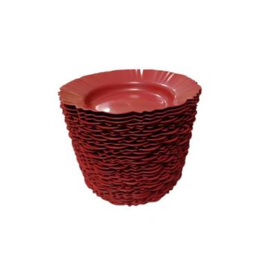 Imagem de Kit 10 Pratos Fundos Vermelho Redondo com Bordas Plástico - Fortinjet